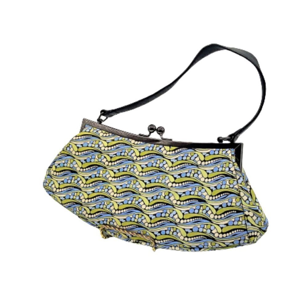 Talbots Blue Green Silk Cotton Leather Satchel Bag NWOT
